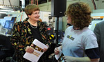 Jennifer Glennie, a placement from Women Unlimited chats with  Labour and Advanced Education Minister Marilyn More.