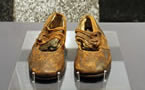 Shoes from a victim of the Titanic disaster or The Northover Titanic Shoes. This pair of leather children’s shoes is believed to be from Body No. 4, the “Unknown Child”.  This very young boy, recovered by the crew of Mackay-Bennett, was buried at Fairview Lawn Cemetery in Halifax. Credit: Gerry Lunn, Maritime Museum of the Atlantic