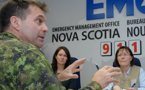 Major Michel Ouellet, Liaison Officer with the Joint Task Force Atlantic, holds a briefing during a training exercise.